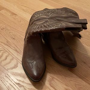 Brown leather cowgirl boots